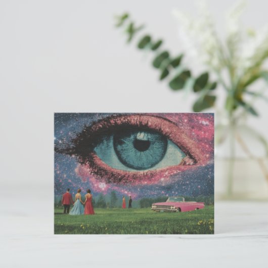 Surrealistische Retro Mensen en Auto met een Oog i Briefkaart (Staand voorkant)