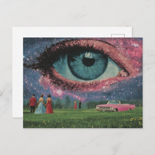 Surrealistische Retro Mensen en Auto met een Oog i Briefkaart (Voorkant / Achterkant)