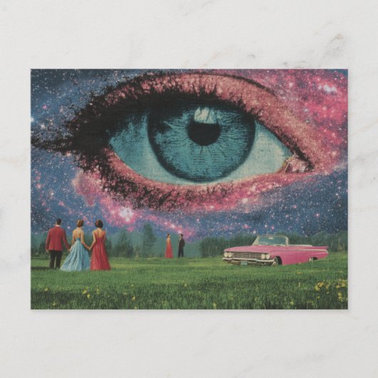 Surrealistische Retro Mensen en Auto met een Oog i Briefkaart (Voorkant)