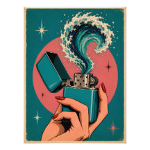 Surrealistische Retro Pop Art Aansteker met Oceaan