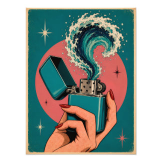 Surrealistische Retro Pop Art Aansteker met Oceaan Foto Afdruk