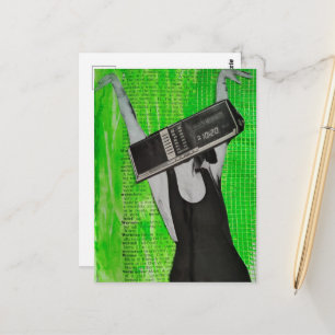 Surrealistische Retro Radio Wekker Vrouw Collage Briefkaart