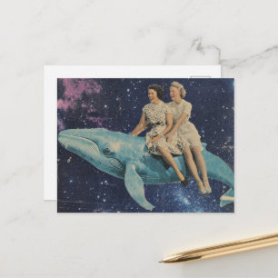 Surrealistische Retro Vrouwen Rijden Walvis Briefkaart