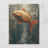 Surrealistische reuzenvis in de lucht van de stad briefkaart (Voorkant)