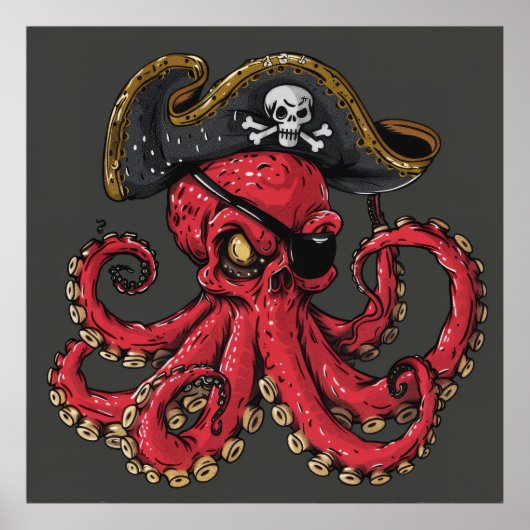 Surrealistische rode octopus art print (Voorkant)