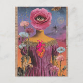 Surrealistische roze bloemendame collage briefkaart (Voorkant)
