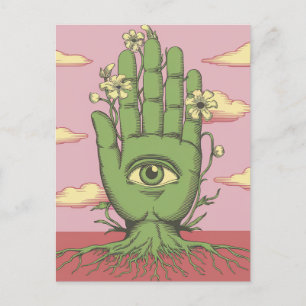 Surrealistische Roze Hemel Tuiniers Groene Hand Briefkaart