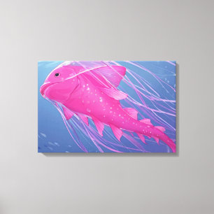Surrealistische Roze Kwallen Vis Hybride Fantasie Canvas Afdruk