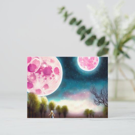 Surrealistische  roze moons briefkaart (Staand voorkant)