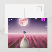 Surrealistische  roze veldbride en maan briefkaart (Voorkant / Achterkant)