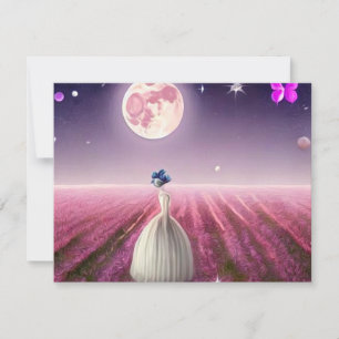 Surrealistische roze veldbride en maan kaart