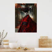 Surrealistische samoerai in het rood | Digitale ku Poster (Keuken)