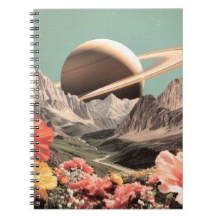 Surrealistische Saturnus boven bergvallei Notitieboek