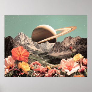 Surrealistische Saturnus boven Mountain Valley Poster