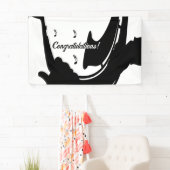 Surrealistische saxofoon spelen Gefeliciteerd Spandoek (Insitu)