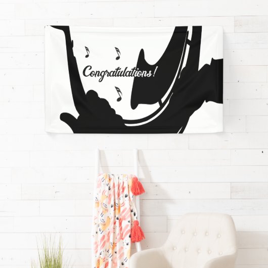 Surrealistische saxofoon spelen Gefeliciteerd Spandoek (Insitu)