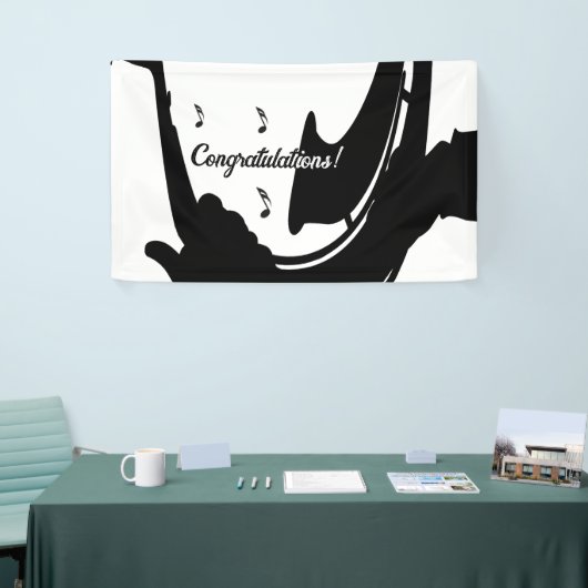 Surrealistische saxofoon spelen Gefeliciteerd Spandoek (Beurs)