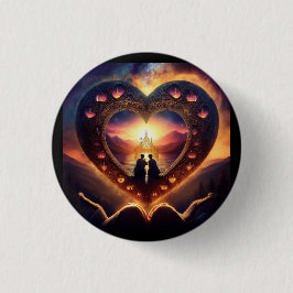 Surrealistische scène met liefdevol paar dat op he ronde button 3,2 cm