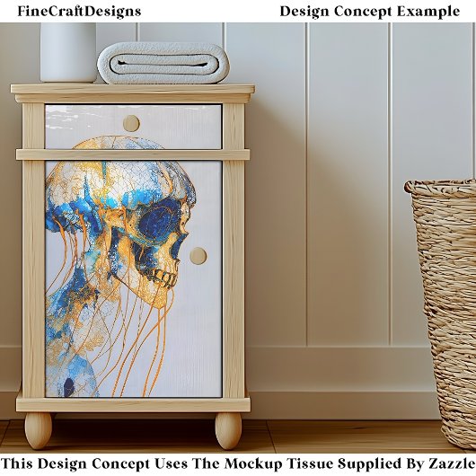 Surrealistische schedel in de oceaan, Waterverf EE Tissuepapier