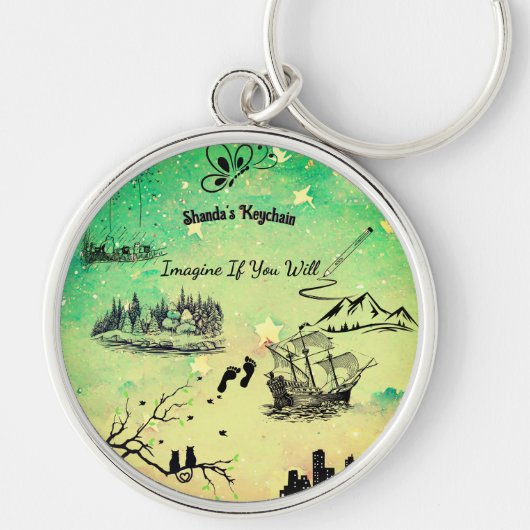 Surrealistische Silouettes 'Stel je voor' Sleutelhanger (Voorkant)