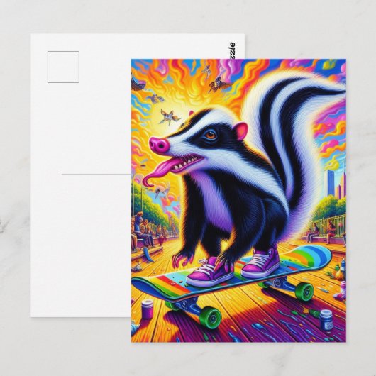 Surrealistische skateboarden Skunk Briefkaart (Voorkant / Achterkant)