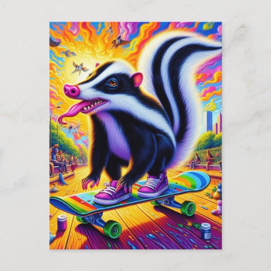 Surrealistische skateboarden Skunk Briefkaart (Voorkant)