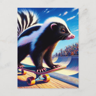 Surrealistische skateboarden Skunk Briefkaart