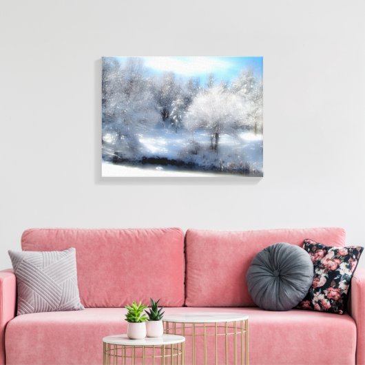 Surrealistische sneeuw met pluizige witte winterbo canvas afdruk (Insitu (Woonkamer))