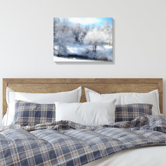 Surrealistische sneeuw met pluizige witte winterbo canvas afdruk (Insitu (Slaapkamer))