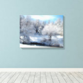 Surrealistische sneeuw met pluizige witte winterbo canvas afdruk (Insitu (Houten vloer))