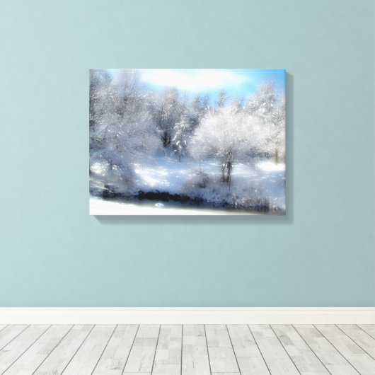 Surrealistische sneeuw met pluizige witte winterbo canvas afdruk (Insitu (Houten vloer))