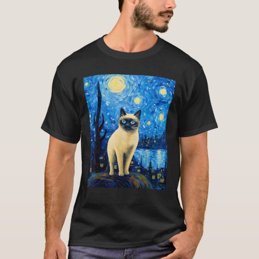 Surrealistische Sterrennacht Siamese Kat T Shirt (Voorkant)