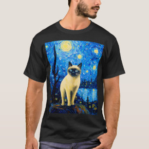 Surrealistische Sterrennacht Siamese kat T-shirt