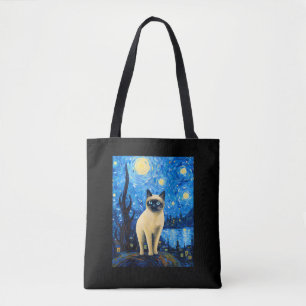 Surrealistische Sterrennacht Siamese kat Tote Bag