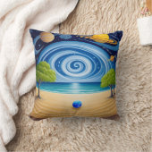 Surrealistische strandscène met planeten, wervelen kussen (Deken)