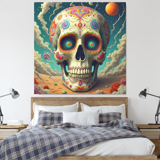 Surrealistische suikerschedel canvas afdruk (Insitu (Slaapkamer))