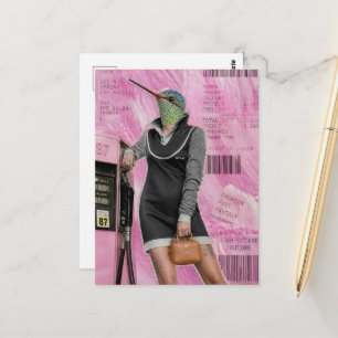 Surrealistische tankstationmode kolibrie collage briefkaart