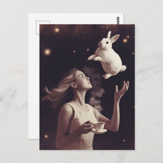 Surrealistische thee met het witte konijn briefkaart (Voorkant / Achterkant)