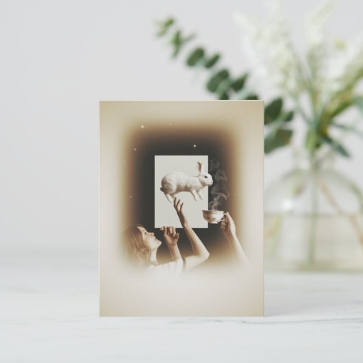 Surrealistische thee met het witte konijn briefkaart (Staand voorkant)
