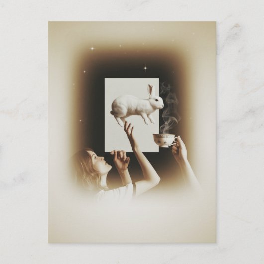 Surrealistische thee met het witte konijn briefkaart (Voorkant)