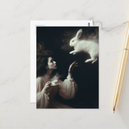 Surrealistische thee met het witte konijn zwart en briefkaart