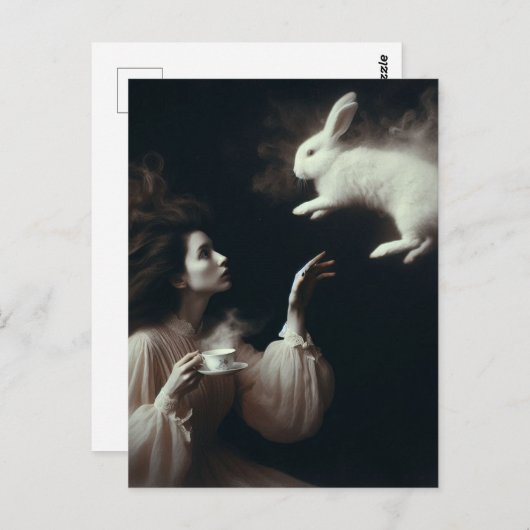 Surrealistische thee met het witte konijn zwart en briefkaart (Voorkant / Achterkant)