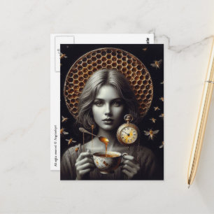 Surrealistische thee-uurtje met bijen briefkaart