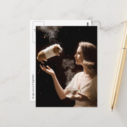 Surrealistische theetijd magisch cavia briefkaart (Voorkant / Achterkant in situ)