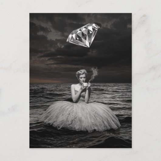 Surrealistische theetijd met diamant briefkaart (Voorkant)