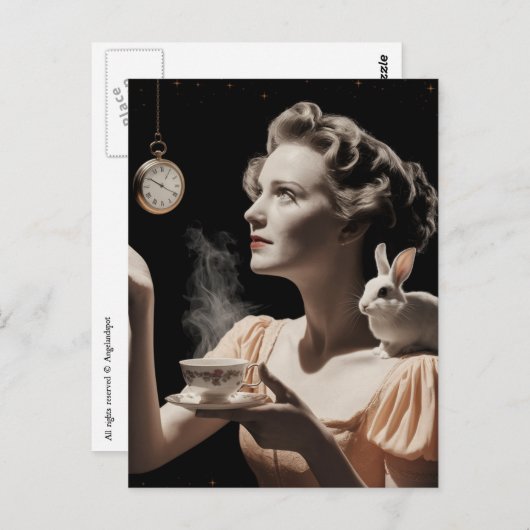 Surrealistische theetijd met konijn briefkaart (Voorkant / Achterkant)