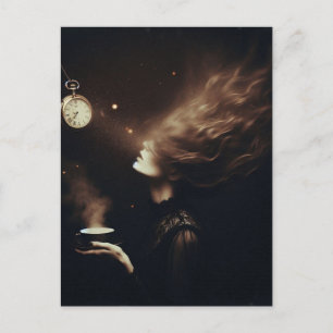 Surrealistische theetijd sepia briefkaart