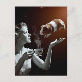 Surrealistische theetijd Sepia Guinee Pig Briefkaart