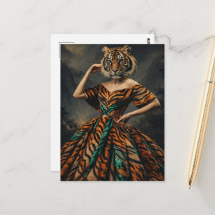 SURREALISTISCHE TIGER IN EEN JURK FANTASIE MODE BRIEFKAART