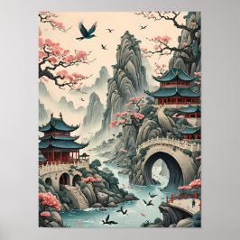 Surrealistische traditionele Chinese landschapskun Poster